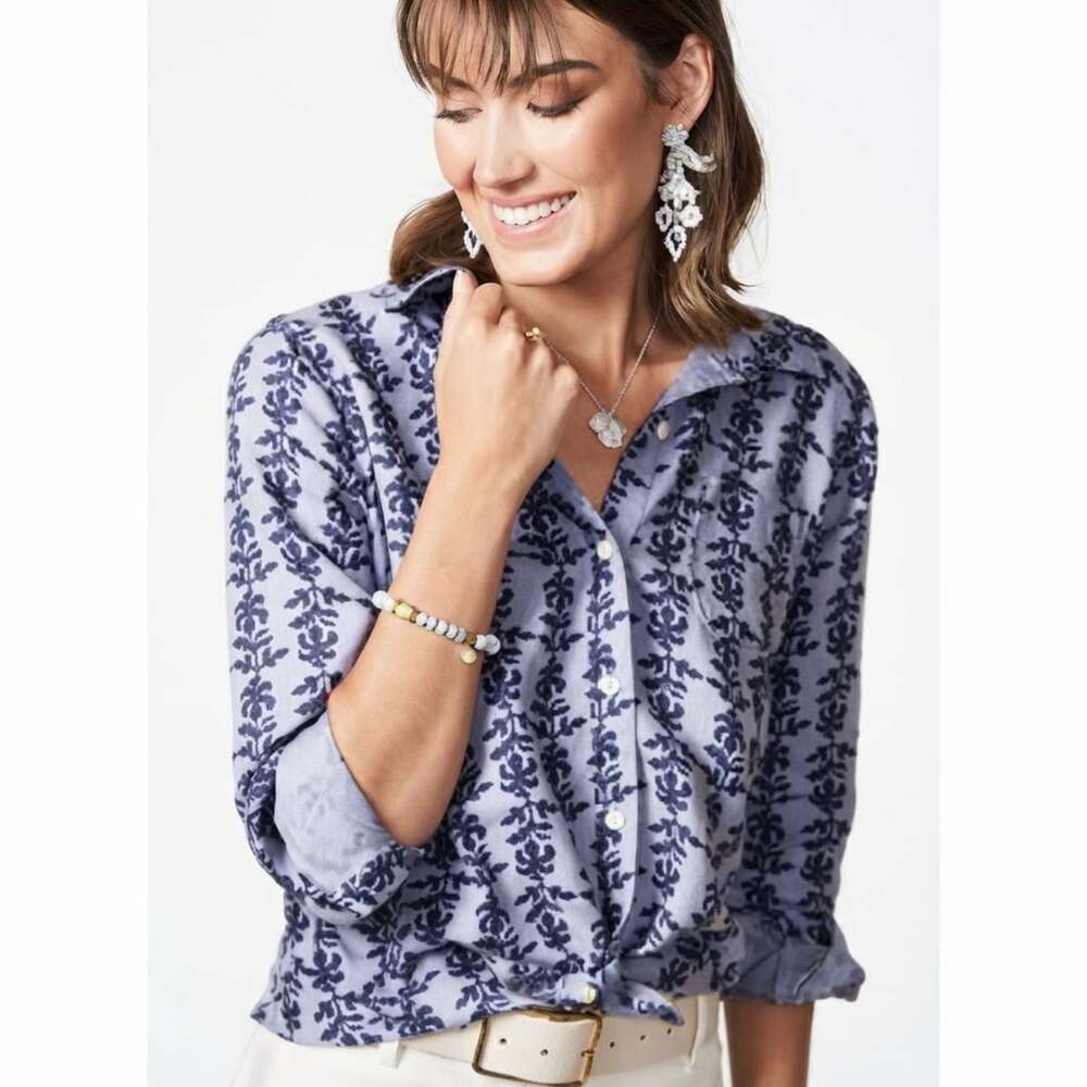 Spartina 449 Floral Print Long Sleeve Button Down Shirt Size XXL Blue
